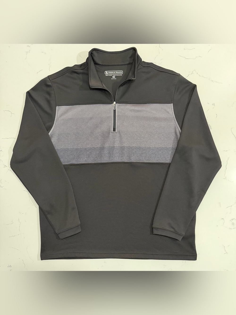 Pebble Beach Dry-Luxe Performance Men’s XL Quarter Zip Pullover Black Gray Golf